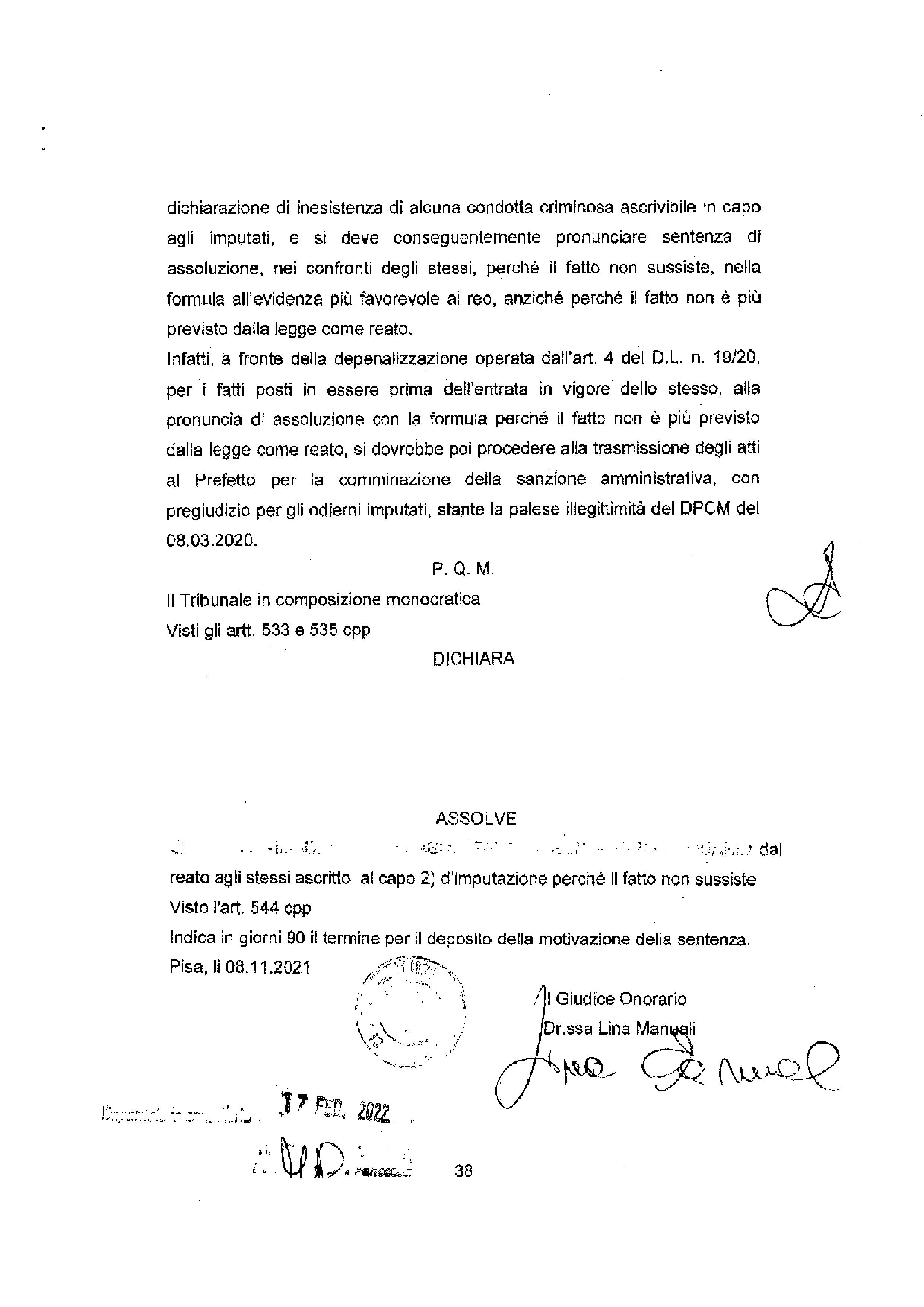 sentenza tribunale pisa 21